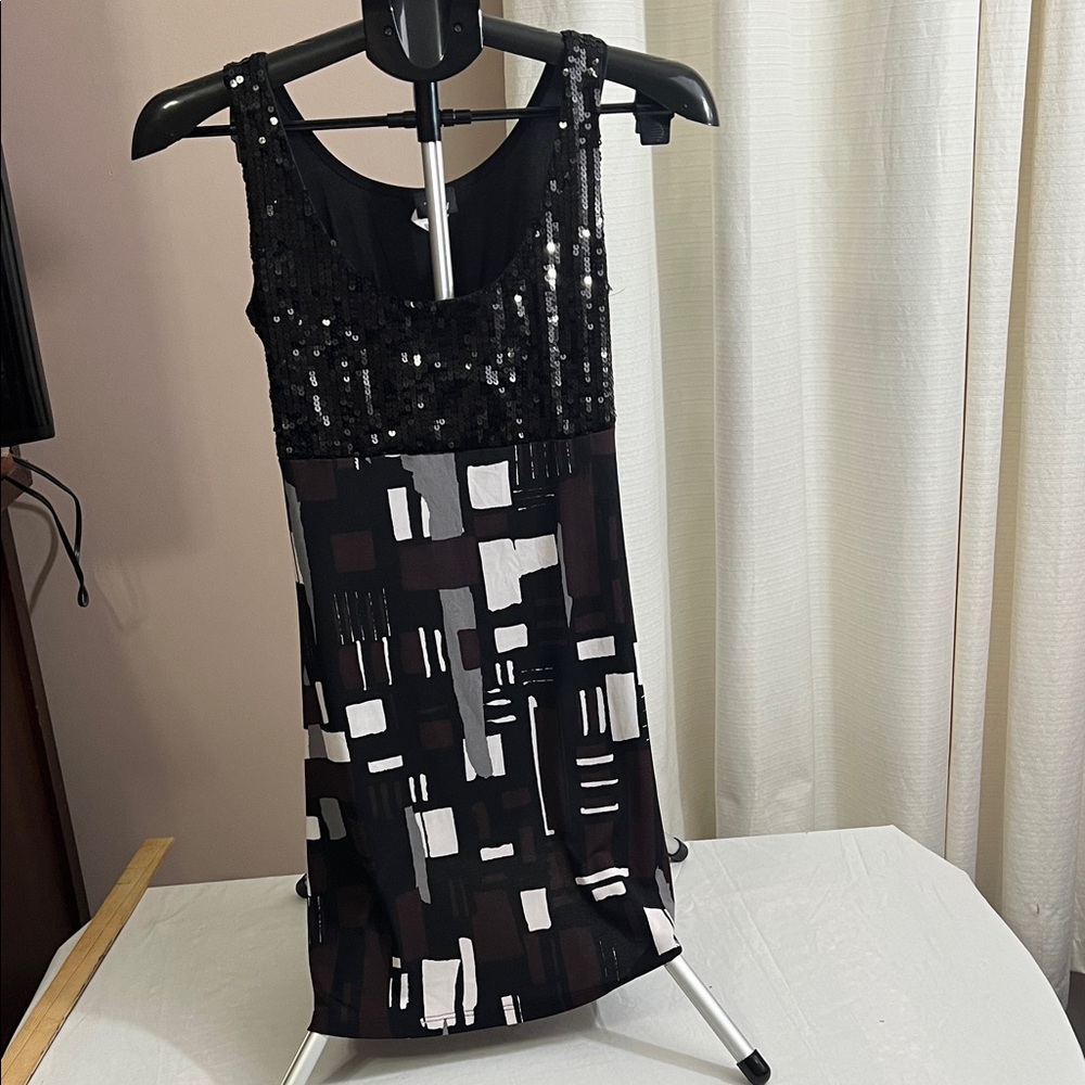Vanity Black and White Sequin Mini Dress